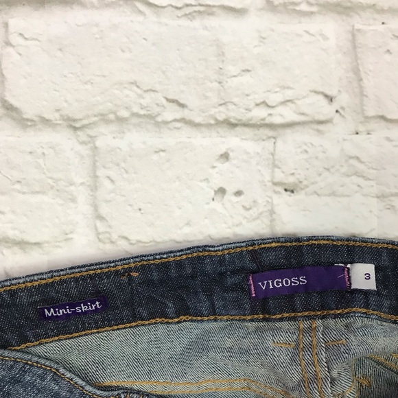 Vigoss Rhinestone Bling Studded Denim Mini Skirt - Picture 5 of 6
